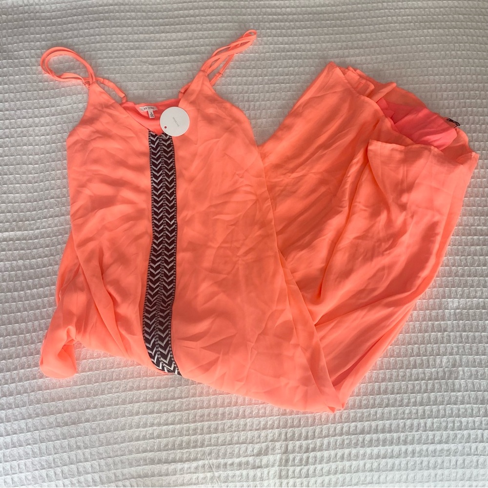 En Creme neon orange split front maxi dress NWT Small